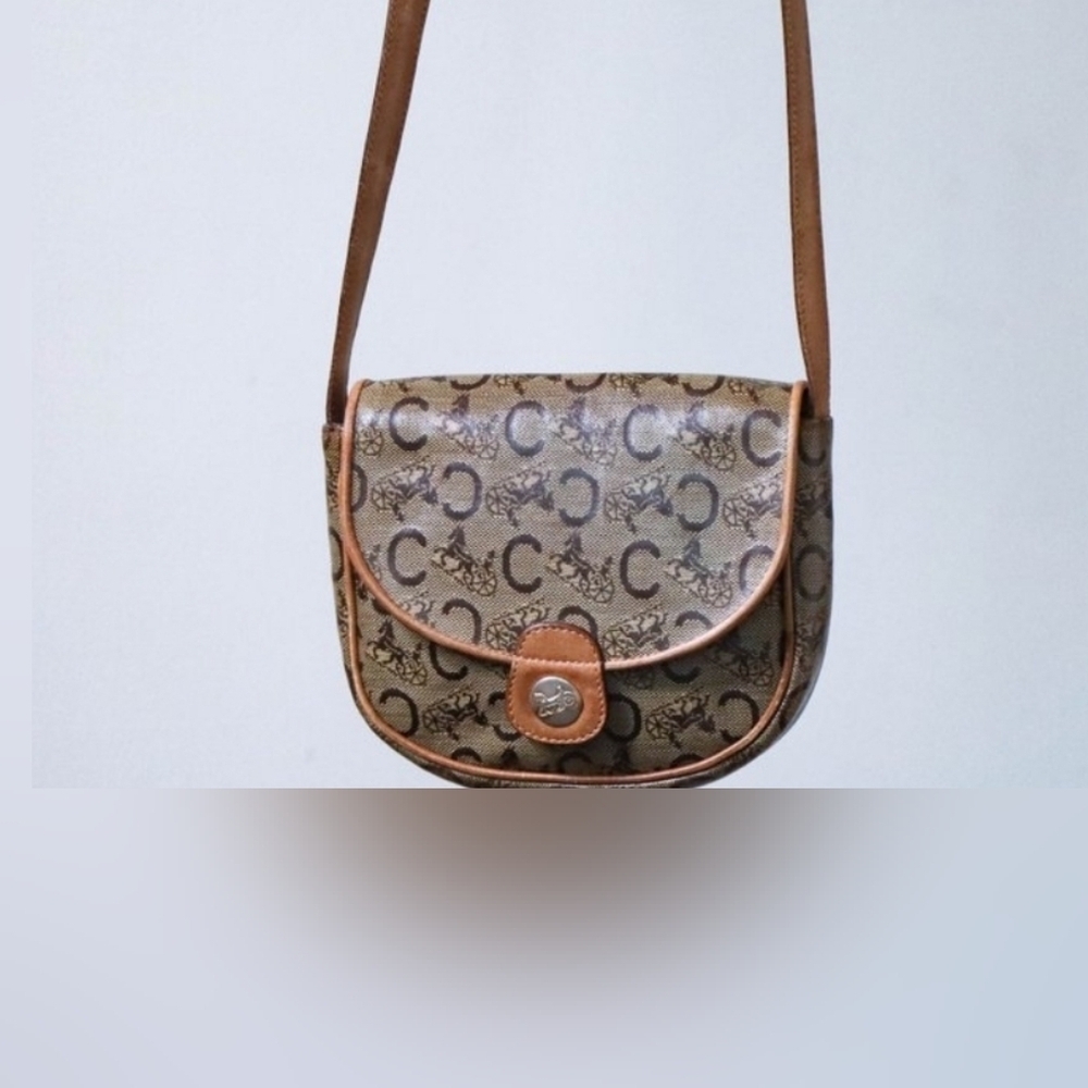Celine Rare Collectible Leather Horse Pocket Monogram Crossbody Bag purse